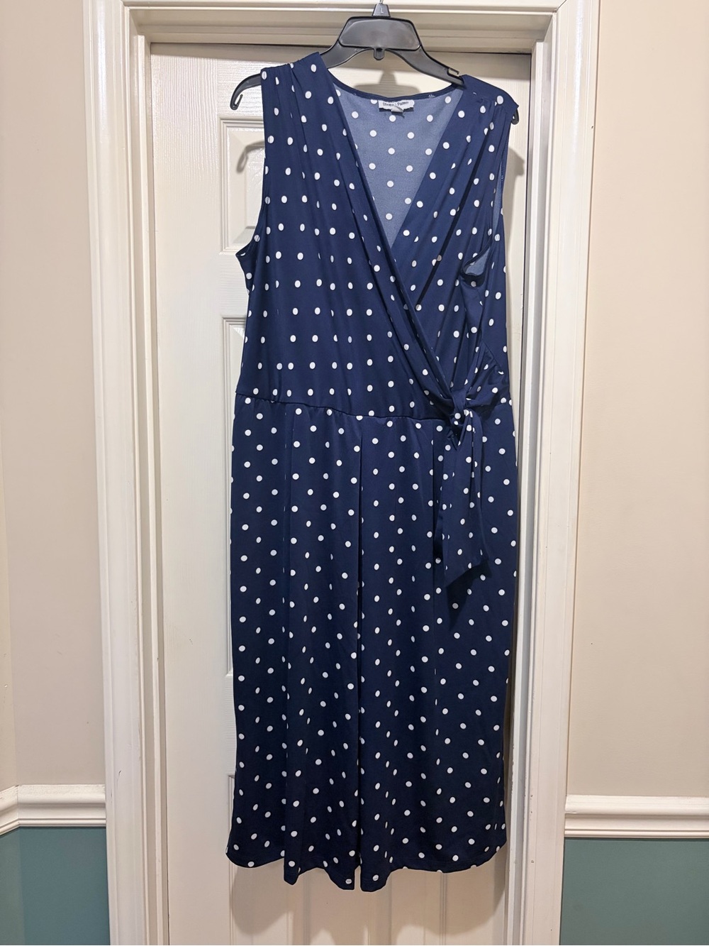 Shelby & Palmer Navy and White Polka Dot Sleeveless Wrap Jumpsuit
